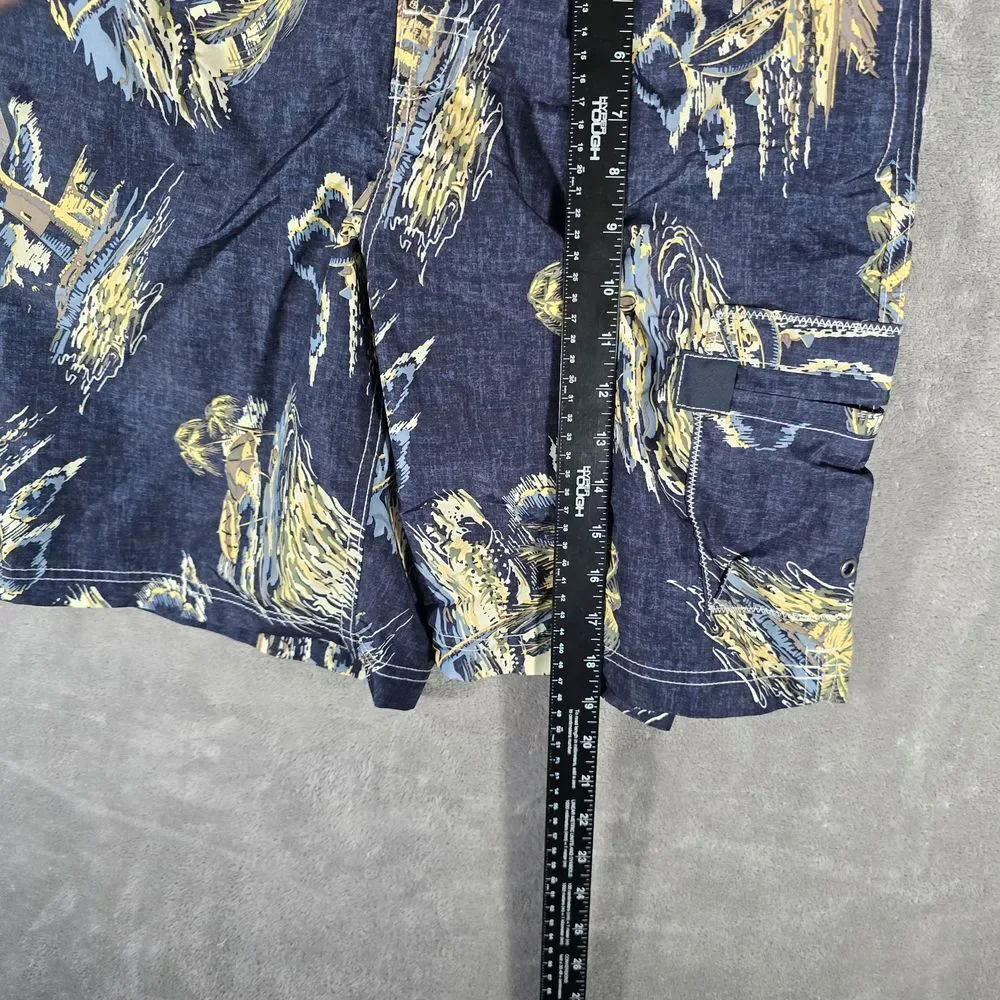 Lands' End‎ Men's Navy Fishing Print Swim Trunks Board Shorts Medium M